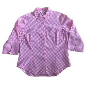 Lilly Pulitzer Gingham Cotton Blouse Size 10, Preppy Classic, Pink & White, EUC